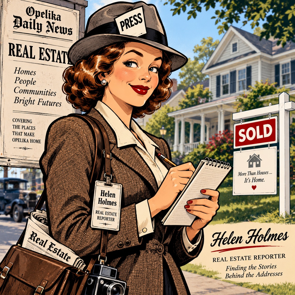 Helen Holmes, Opelika Daily News real estate reporter (AI-generated illustration)