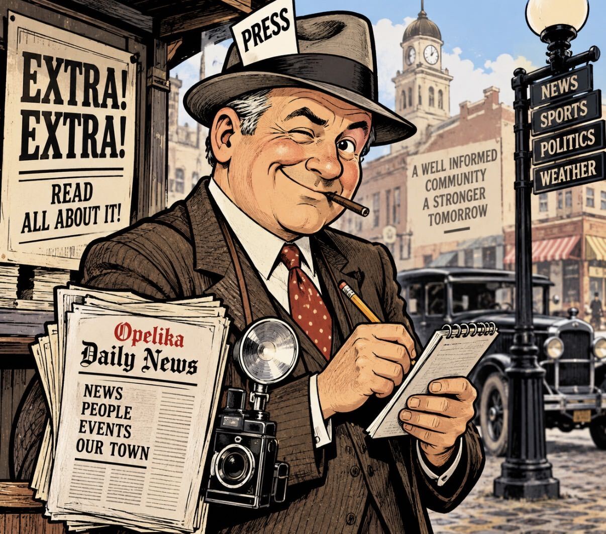 Michael A. Genda, Opelika Daily News city government reporter (AI-generated illustration)