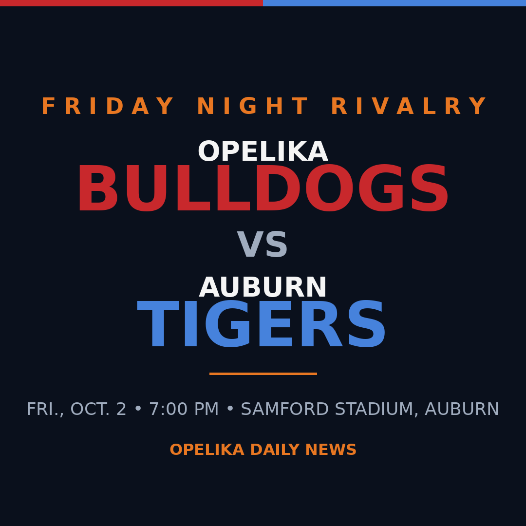 Friday Night Rivalry: Opelika Bulldogs vs. Auburn Tigers, Fri., Oct. 2, 7 p.m.